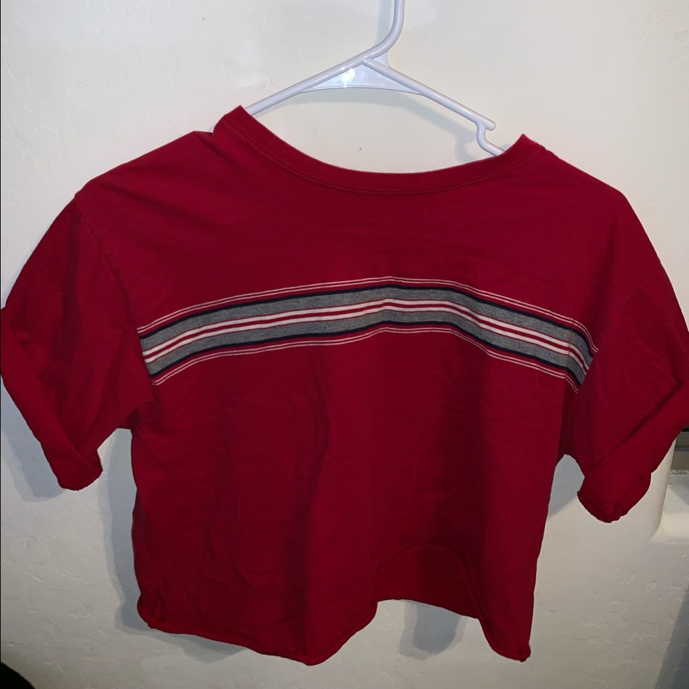 red ,striped shirt